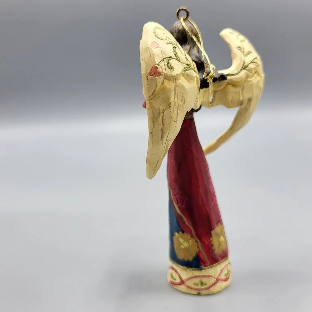 Vintage Resin Angel Ornament Figure Christmas Holiday Red Heart Folk Art